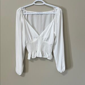 Wayf White Cropped Boho Peasant Blouse Bohemian Minimalist Milkmaid